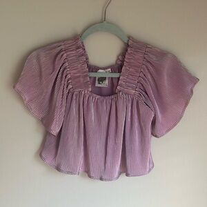 Queen Of Sparkles Kids Flutter Sleeve Shimmer Top Lavender Size Medium